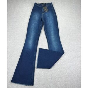 New Fashion Nova Valentina Bootcut  Jeans Women petite 1/20X33 High Rise Raw Hem